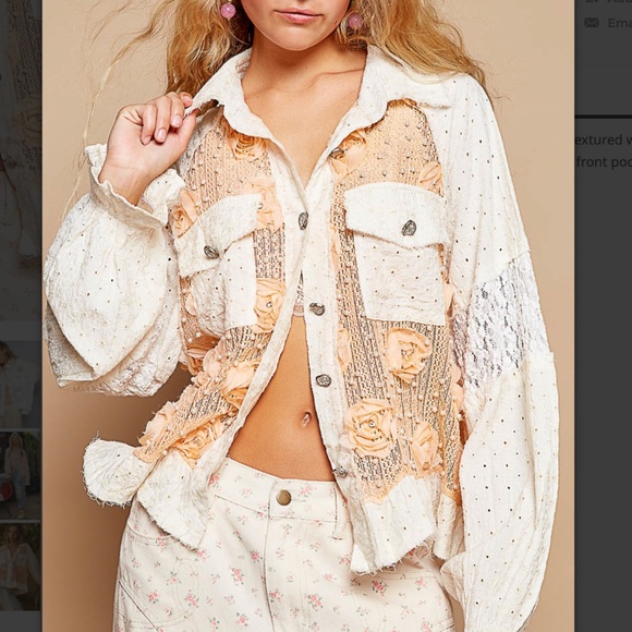 POL Floral Appliqué Button Down Jacket Shacket - Picture 1 of 7